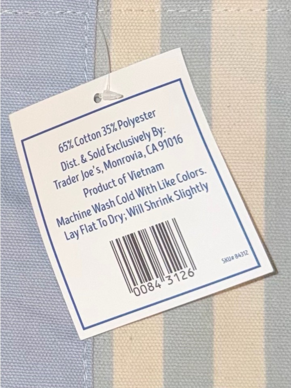 MINI NWT Trader Joe’s Summer Striped Mini Canvas Tote Bag - Cream & Pale Blue - Picture 5 of 5